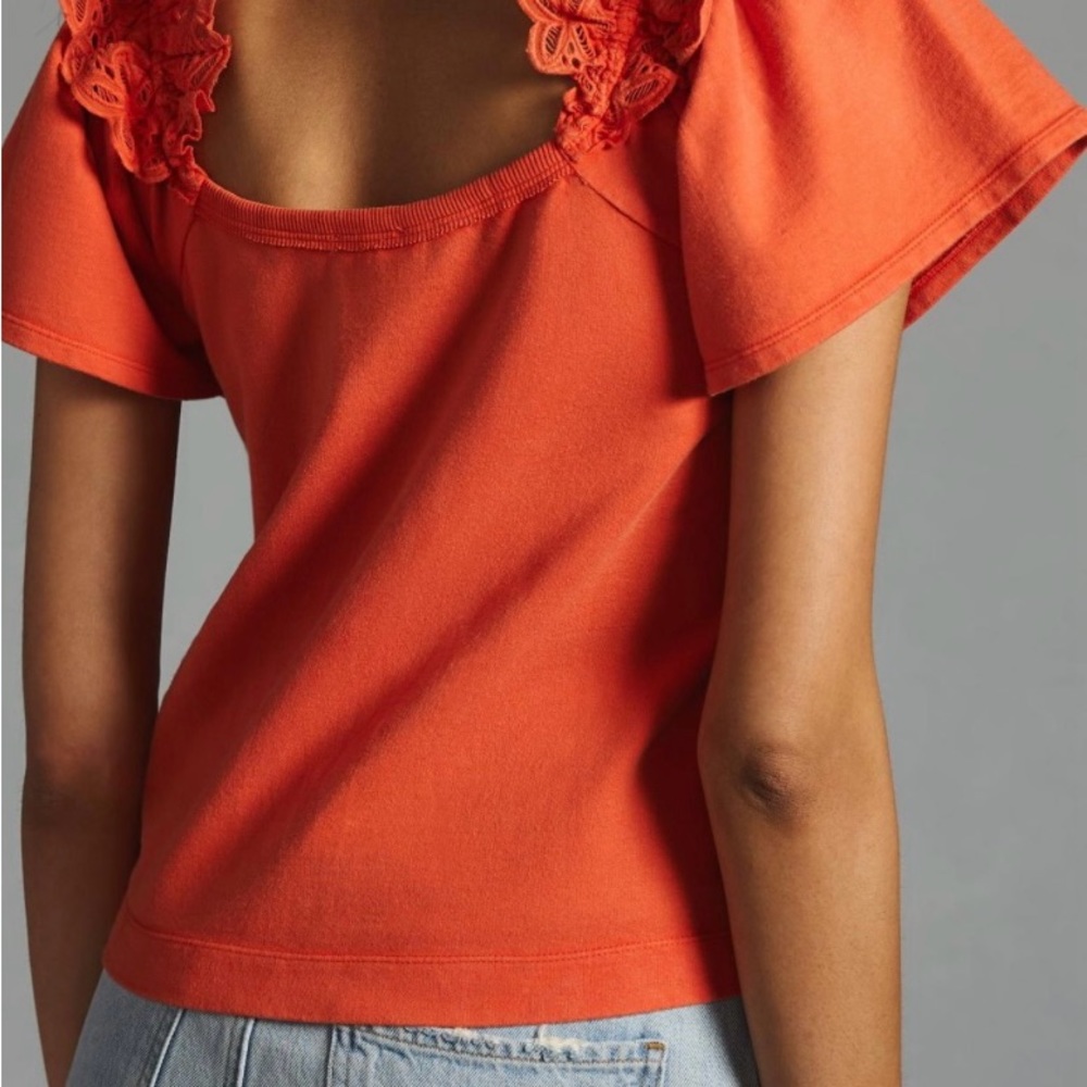 Anthropologie Pilcro Eyelet Ruffle Ribbed Top XXS